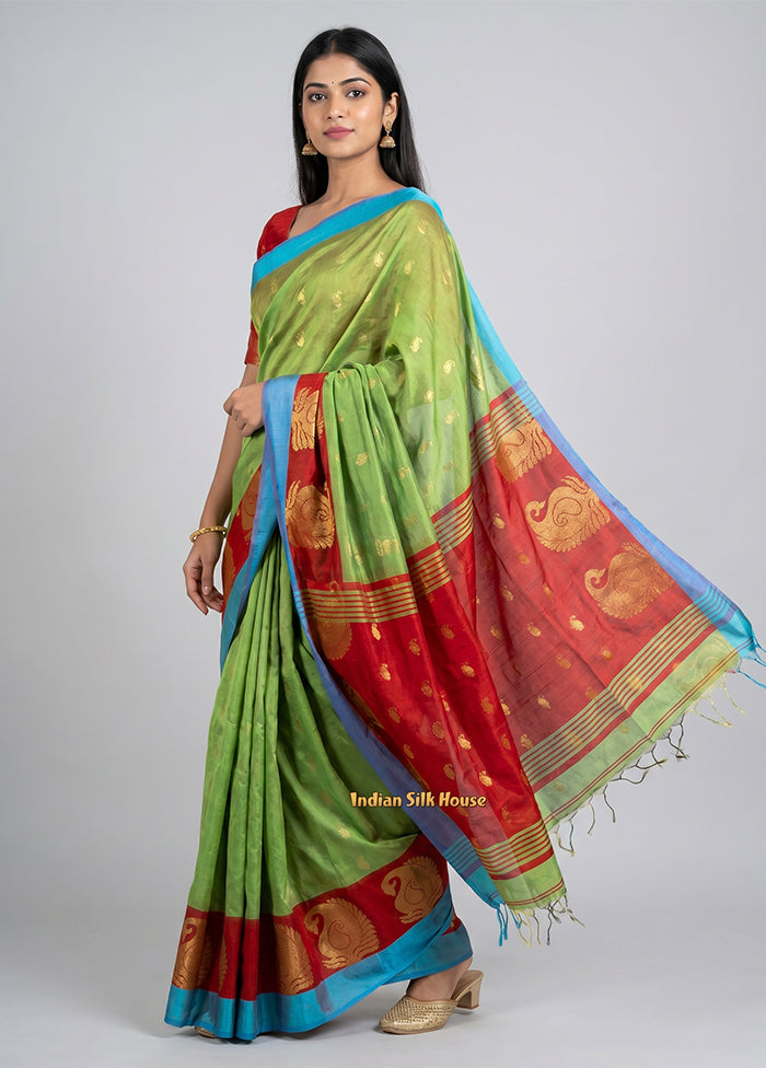 Green Matka Silk Saree With Blouse Piece