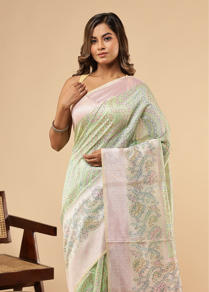 Green Cotton Saree With Blouse Piece