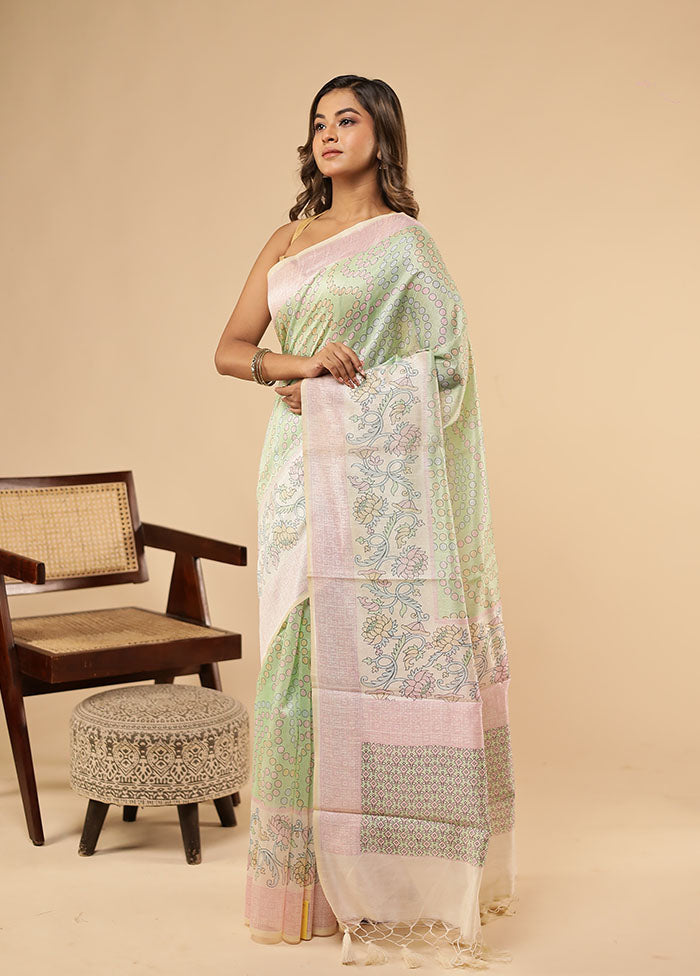 Green Cotton Saree With Blouse Piece