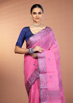 Pink Jamdani Cotton Saree Without Blouse Piece