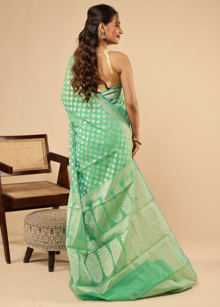 Green Kora Silk Saree With Blouse Piece