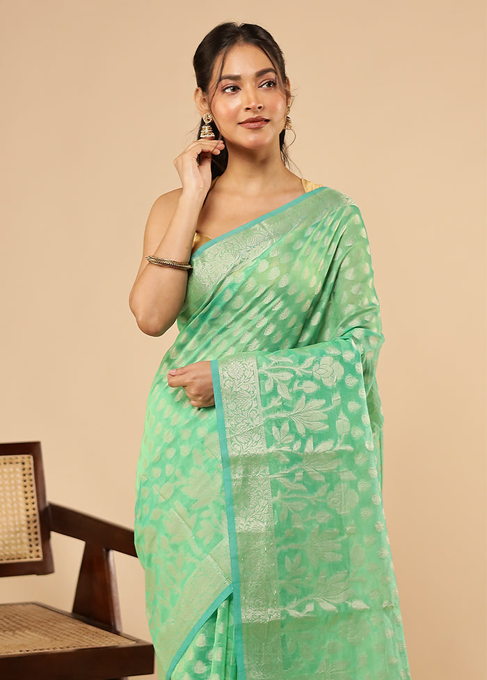 Green Kora Silk Saree With Blouse Piece