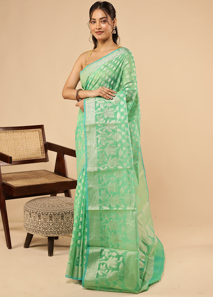 Green Kora Silk Saree With Blouse Piece
