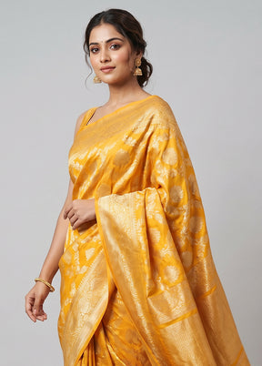 Yellow Handloom Katan Pure Silk Saree With Blouse Piece