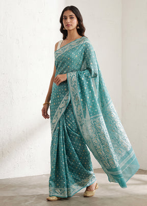 Green Jamdani Cotton Saree Without Blouse Piece