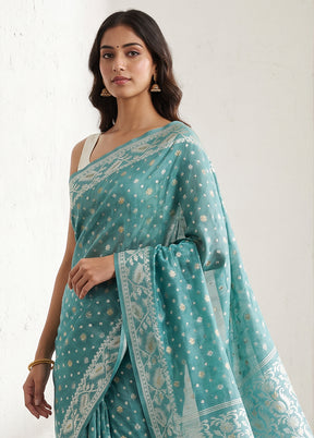 Green Jamdani Cotton Saree Without Blouse Piece