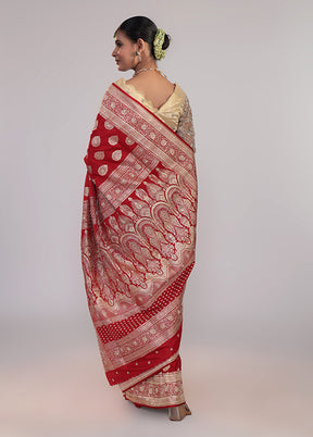 Red Handloom Banarasi Pure Silk Saree With Blouse Piece