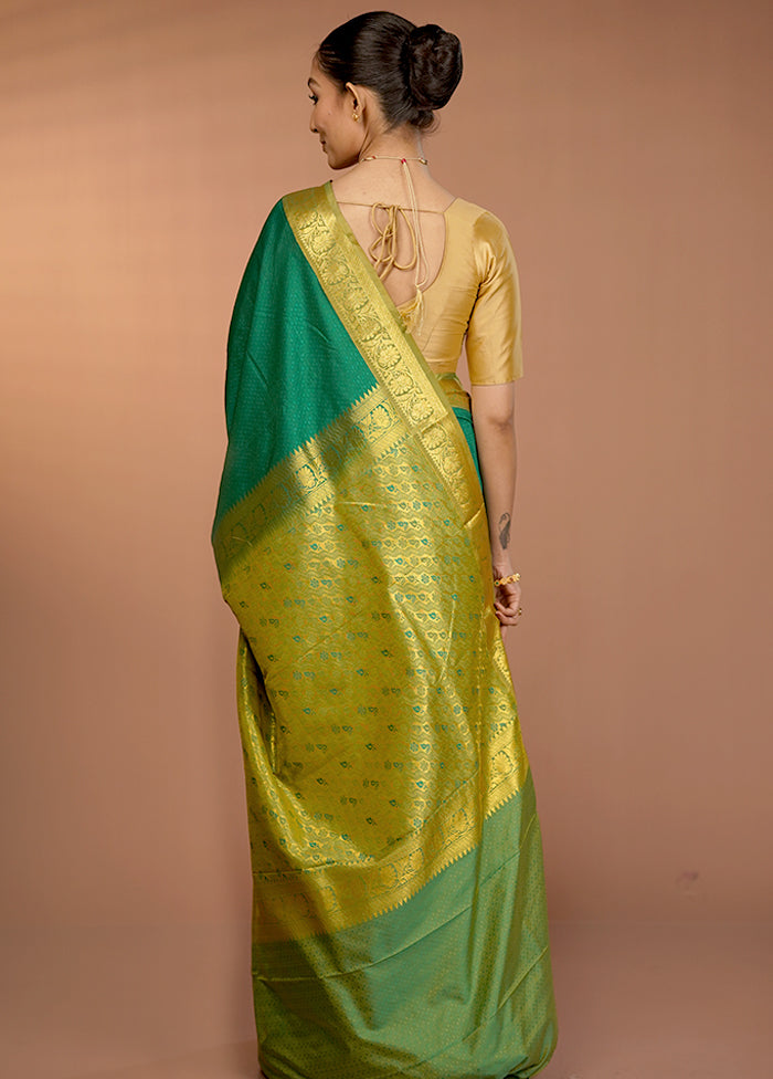 Green Kanjivaram Silk Saree With Blouse Piece