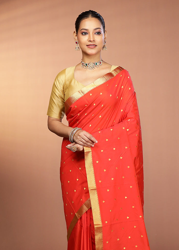 Rust Kanjivaram Silk Saree With Blouse Piece