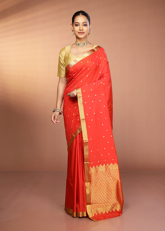 Rust Kanjivaram Silk Saree With Blouse Piece