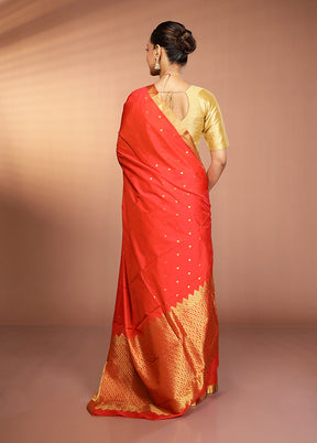 Rust Kanjivaram Silk Saree With Blouse Piece
