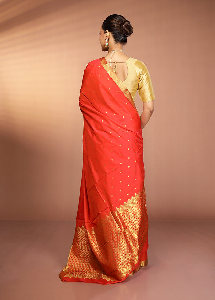Rust Kanjivaram Silk Saree With Blouse Piece