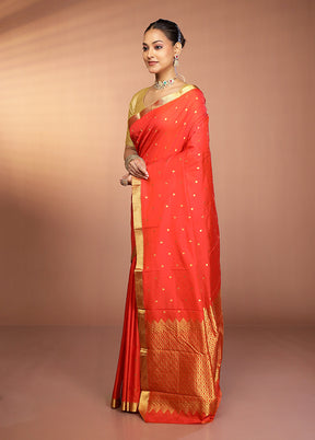 Rust Kanjivaram Silk Saree With Blouse Piece