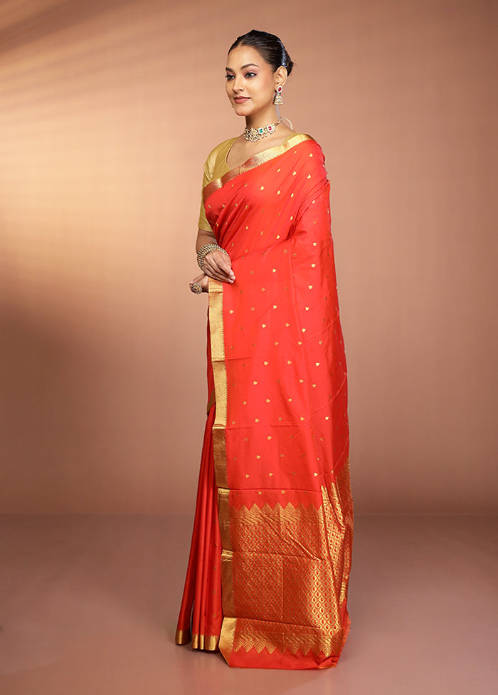 Rust Kanjivaram Silk Saree With Blouse Piece