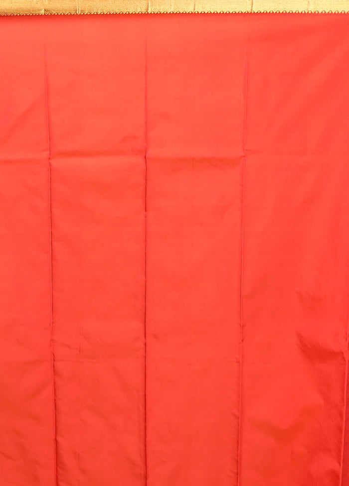 Rust Kanjivaram Silk Saree With Blouse Piece