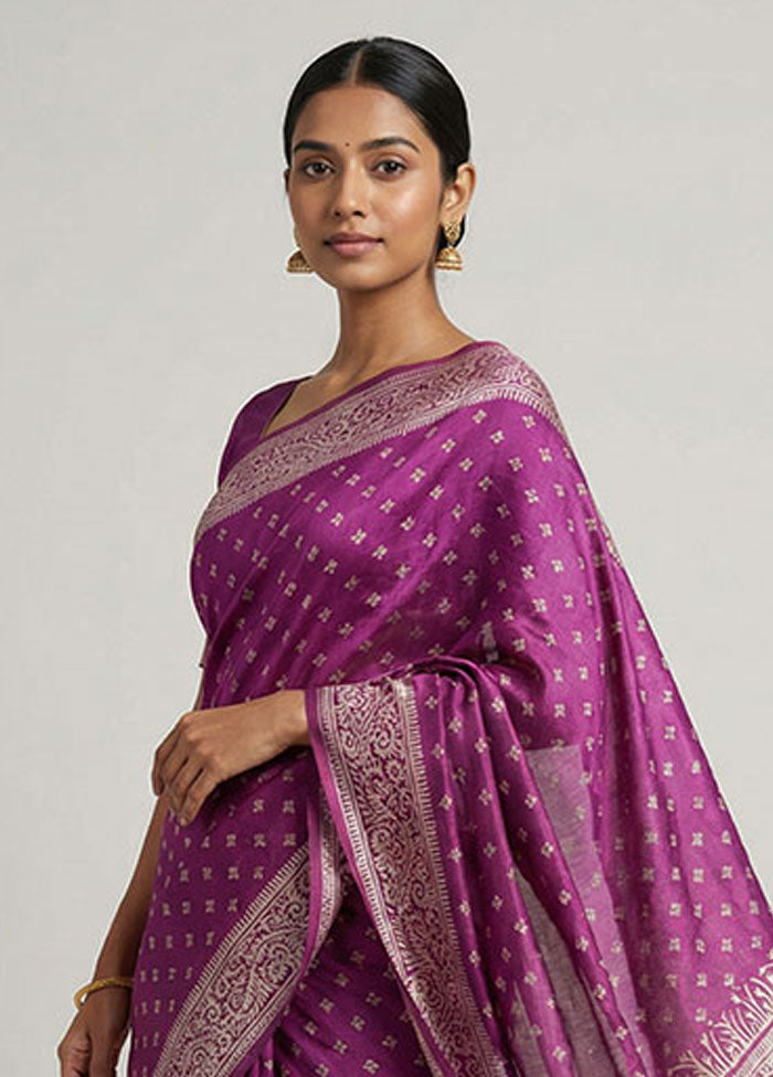 Purple Tussar Silk Saree With Blouse Piece