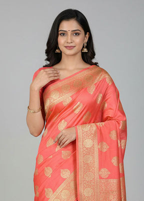 Pink Banarasi Silk Saree With Blouse Piece