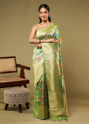 Green Dupion Silk Saree With Blouse Piece
