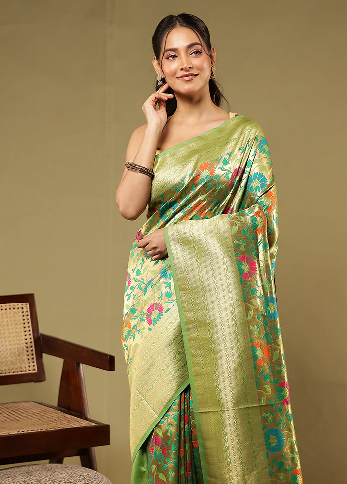 Green Dupion Silk Saree With Blouse Piece