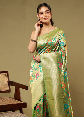 Green Dupion Silk Saree With Blouse Piece
