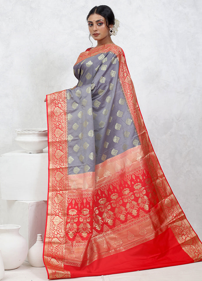 Grey Kanjivaram Silk Saree With Blouse Piece - Indian Silk House Agencies
