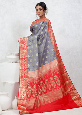Grey Kanjivaram Silk Saree With Blouse Piece - Indian Silk House Agencies