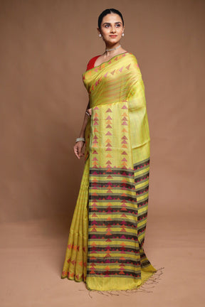 Green Handloom Matka Pure Silk Saree With Blouse Piece