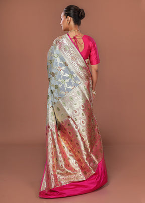 Grey Banarasi Silk Saree With Blouse Piece