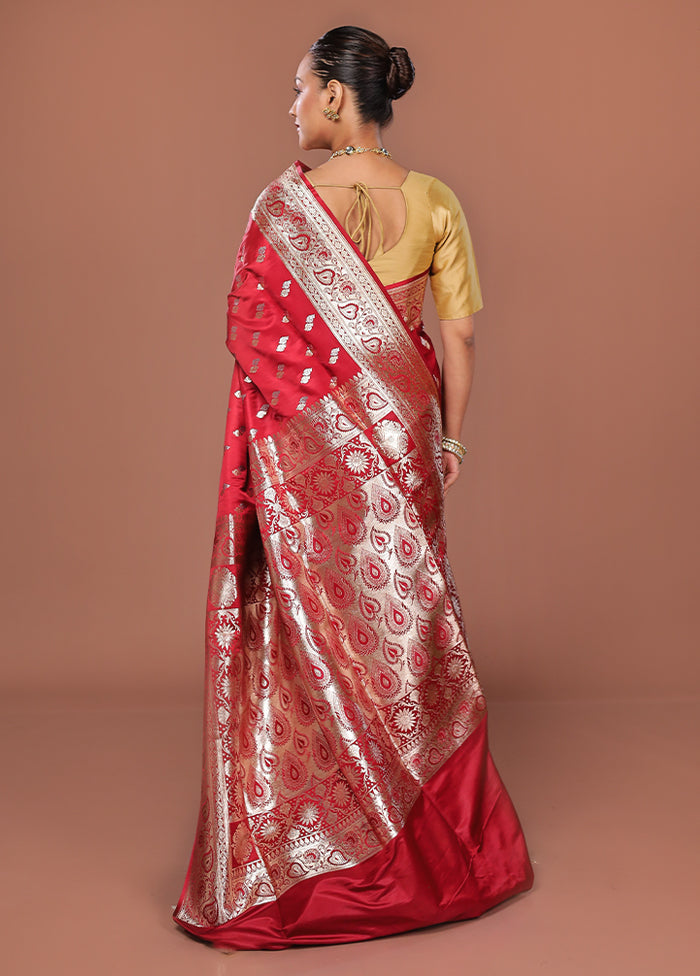 Red Banarasi Silk Saree With Blouse Piece