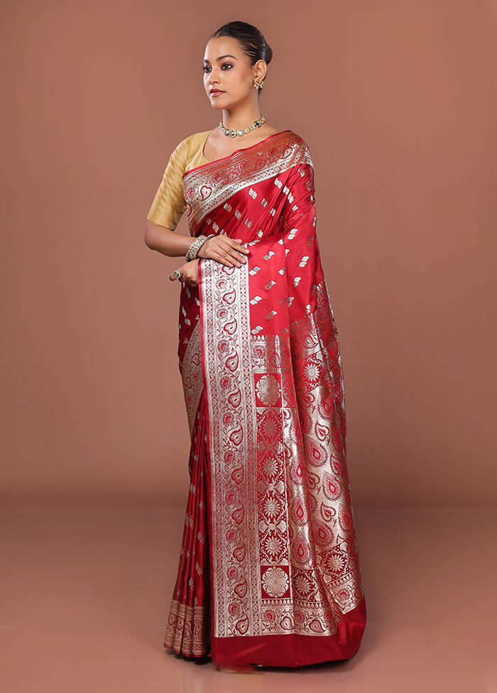 Red Banarasi Silk Saree With Blouse Piece