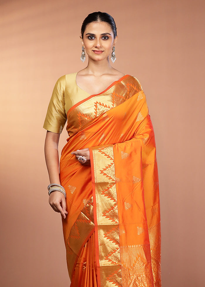 Rust Kanjivaram Silk Saree With Blouse Piece