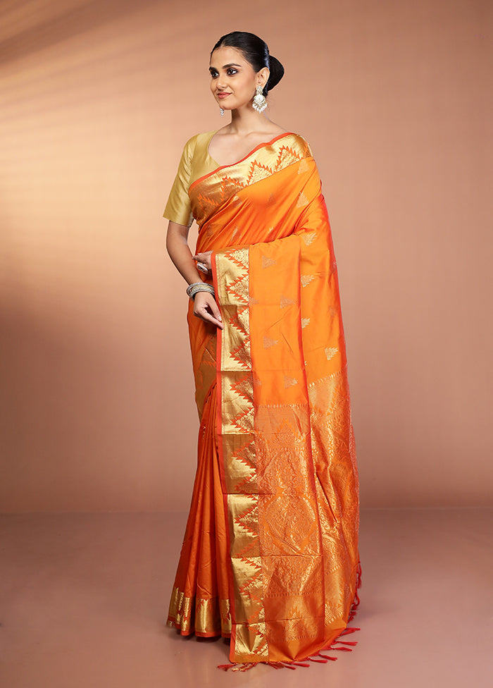 Rust Kanjivaram Silk Saree With Blouse Piece