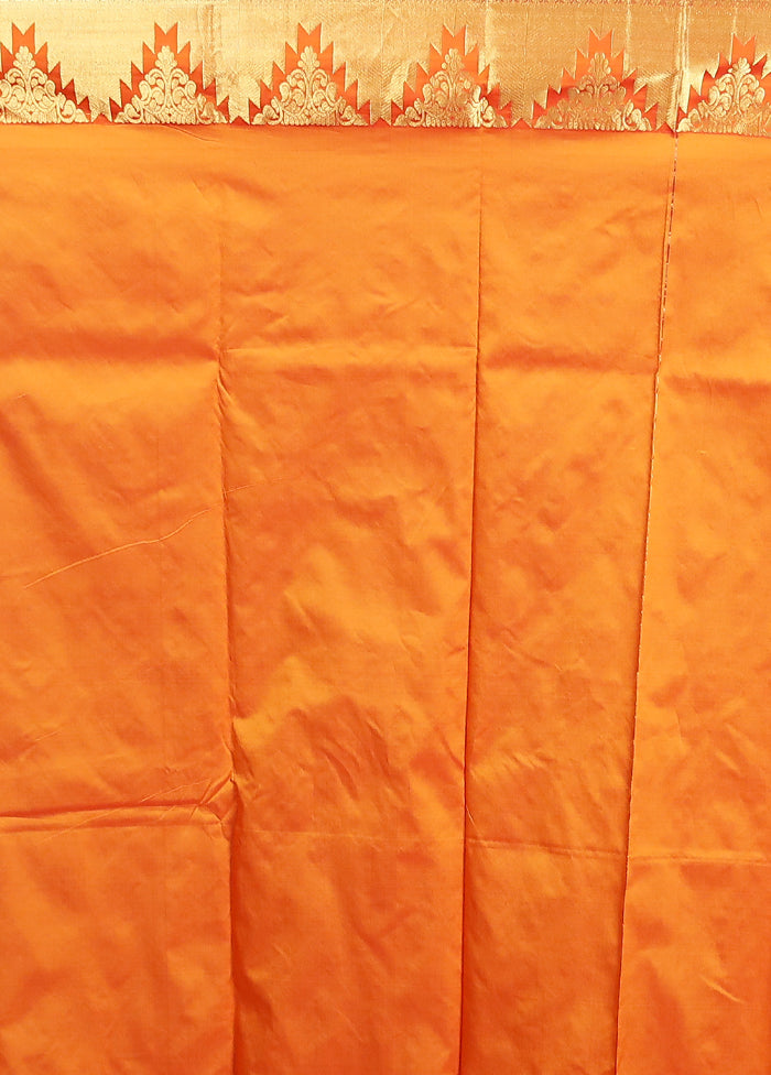 Rust Kanjivaram Silk Saree With Blouse Piece