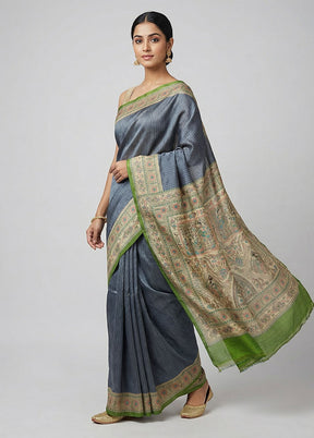 Green Printed Pure Silk Saree Without Blouse Piece