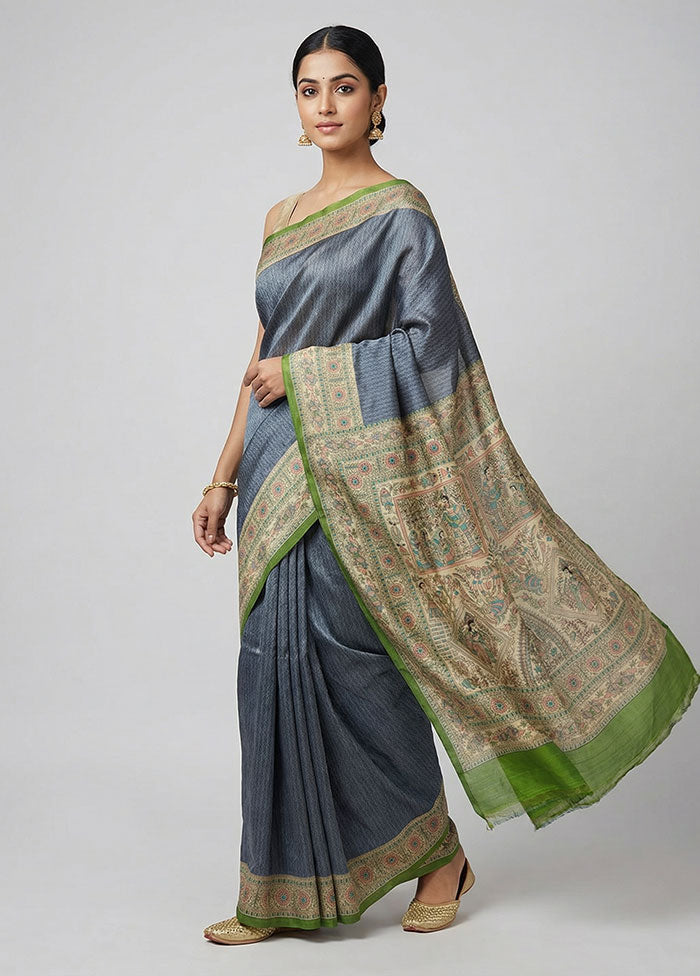 Green Printed Pure Silk Saree Without Blouse Piece