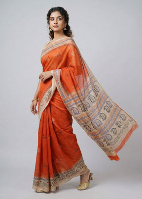 Red Printed Pure Silk Saree Without Blouse Piece