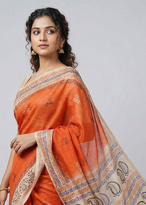 Red Printed Pure Silk Saree Without Blouse Piece