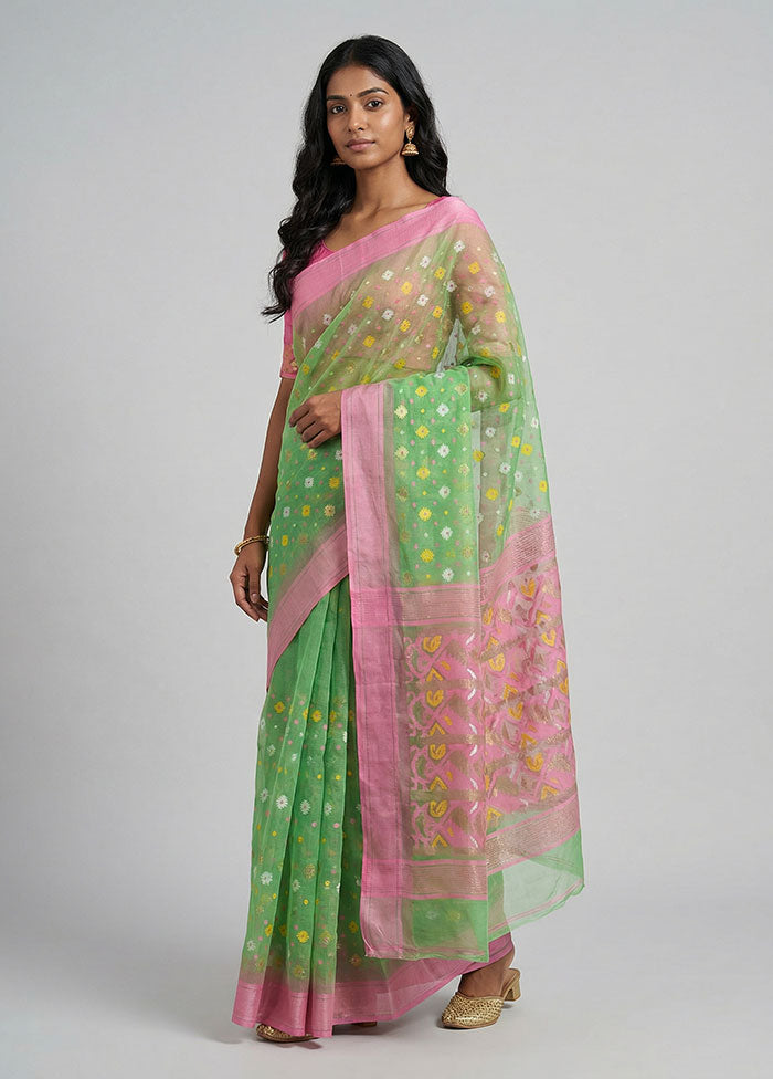 Green Jamdani Cotton Saree Without Blouse Piece