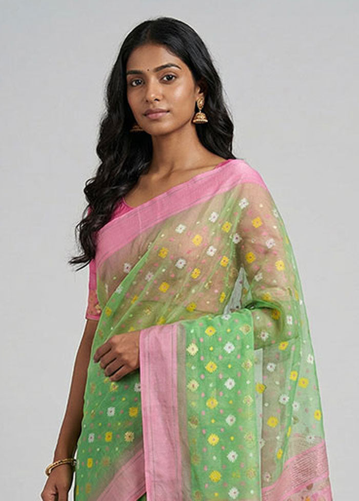 Green Jamdani Cotton Saree Without Blouse Piece