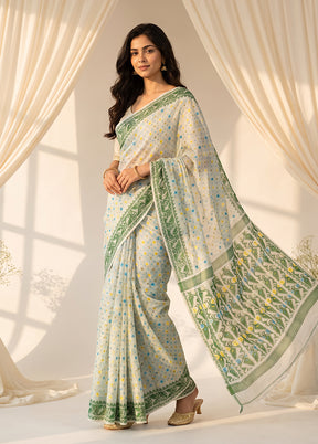 White Jamdani Cotton Saree Without Blouse Piece