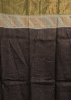 Green Handloom Tussar Pure Silk Saree With Blouse Piece