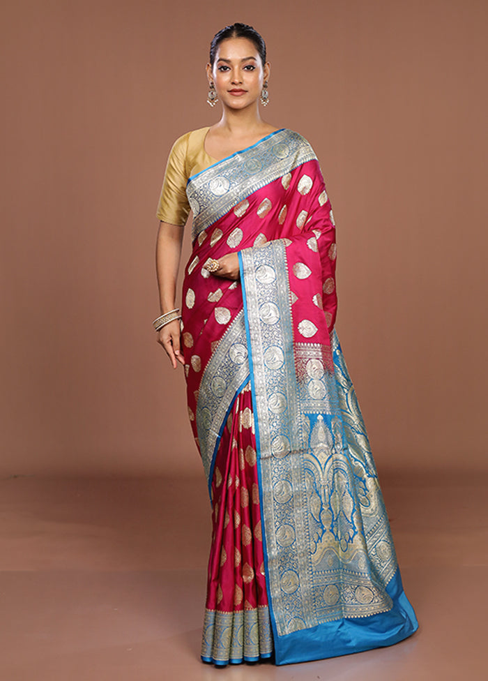 Pink Handloom Banarasi Pure Silk Saree With Blouse Piece
