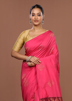 Pink Kanjivaram Silk Saree With Blouse Piece