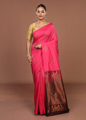Pink Kanjivaram Silk Saree With Blouse Piece