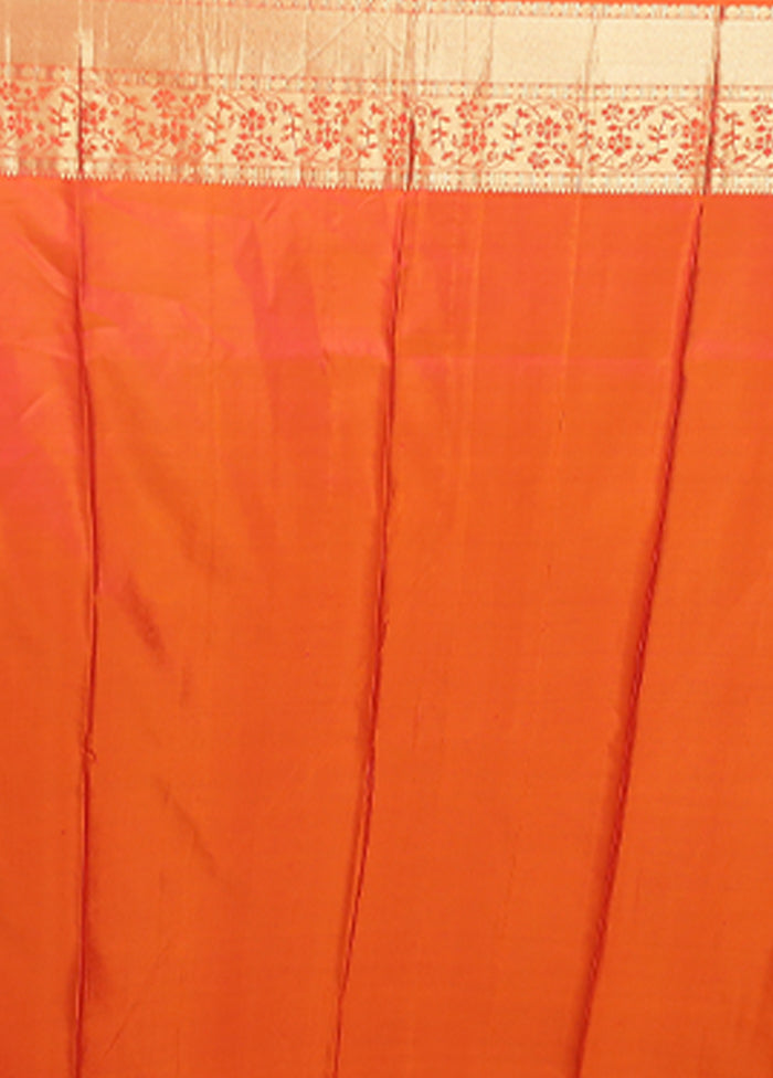 Rust Handloom Kanjivaram Pure Silk Saree With Blouse Piece