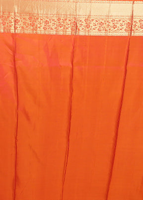 Rust Handloom Kanjivaram Pure Silk Saree With Blouse Piece
