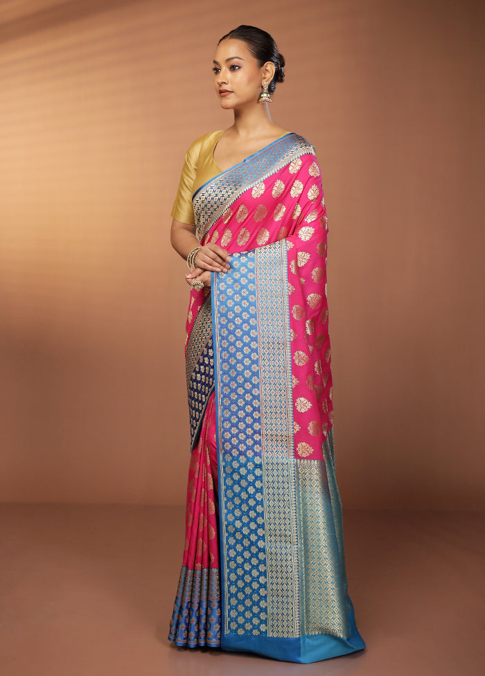 Pink Uppada Silk Saree With Blouse Piece