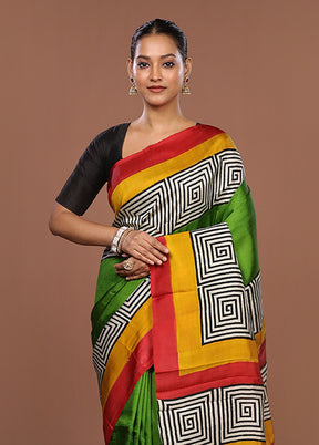 Green Printed Pure Silk Saree Without Blouse Piece