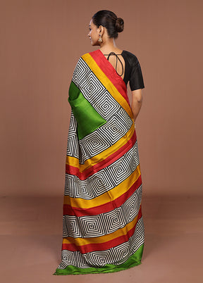 Green Printed Pure Silk Saree Without Blouse Piece