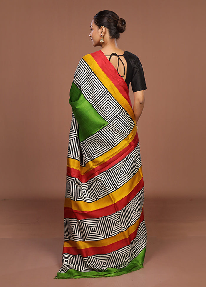 Green Printed Pure Silk Saree Without Blouse Piece